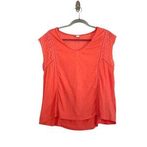 Sundance Womens Eyelet Cap Sleeve Blouse Coral Size Petite Large Boho Cottage